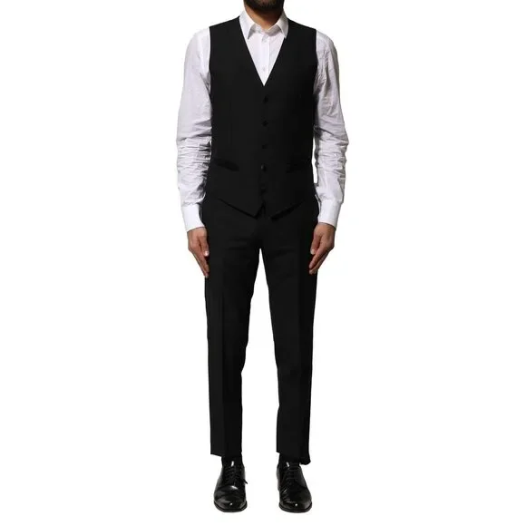 Dolce & Gabbana Black Wool 3 Piece Single Breasted Suit